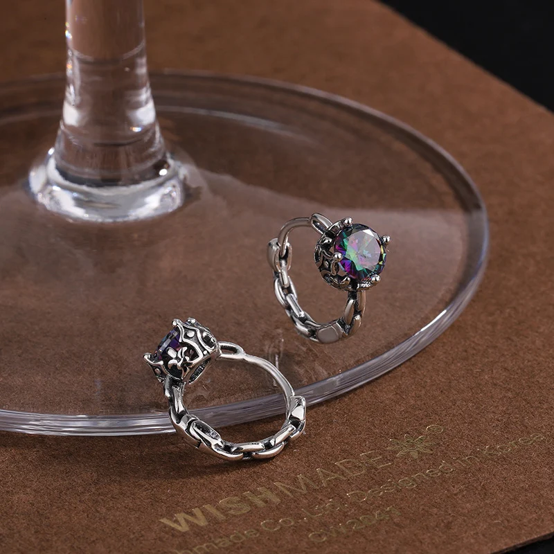 S925 Sterling Zilver Sweet Cool Ketting Oorbellen Dames Paarse Kristal Diamanten, stijlvol en ideaal als cadeau voor een speciale gelegenheid.