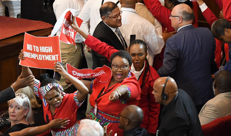 Chaos erupts at the 2023 state of the nation address in Cape Town on Thursday.