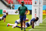 Mzwandile Stick (Backs Coach) of South Africa during the South African national rugby team captain's run at Toyota Stadium on September 27, 2019 in Toyota City, Japan. 