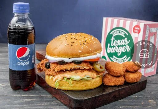 Chicken Burger With Chicken Nuggets [4 Pieces] And Soft Beverage