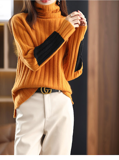 Title 18, Womens Color-blocking High-neck Pit Sweater