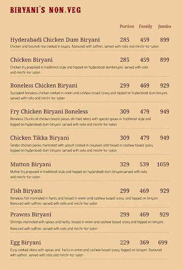 Aromas Hyderabad House menu 
