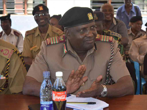 Coast regional commissioner Bernard Leparmarai at a peace sensitisation forum in Kinondo on July 18, 2018. /CHARI SUCHE