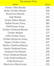 The Starters Point menu 1