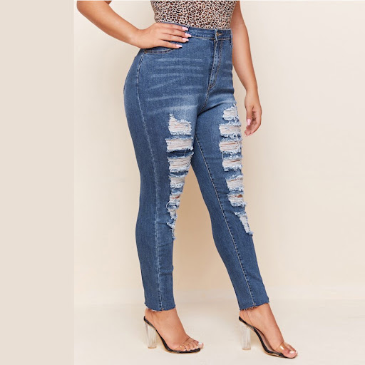 Title 2, Washed Ripped Fat MM Slim Plus Size Pencil Pant...