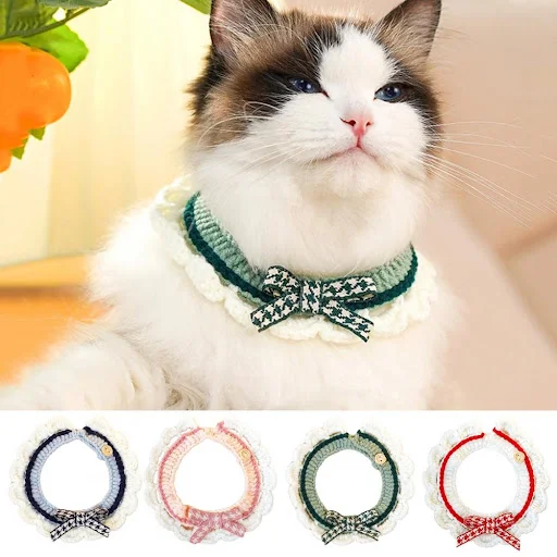1Pc Pet Collar with Button Design Sturdy Pet Collar Soft And Comfortable Cute Bow for Dogs Hand Knitted Cat Collar for K