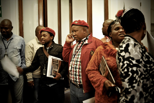 EFF national spokesperson Mbuyiseni Ndlozi and EFF leader Julius Malema at the Old Assembly in Parliament on May 20, 2014. File photo