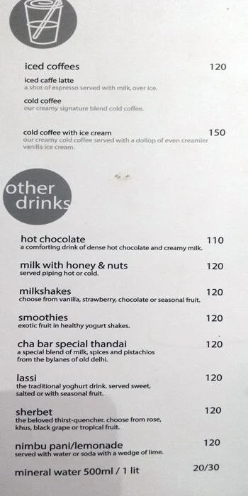 Cha Bar menu 