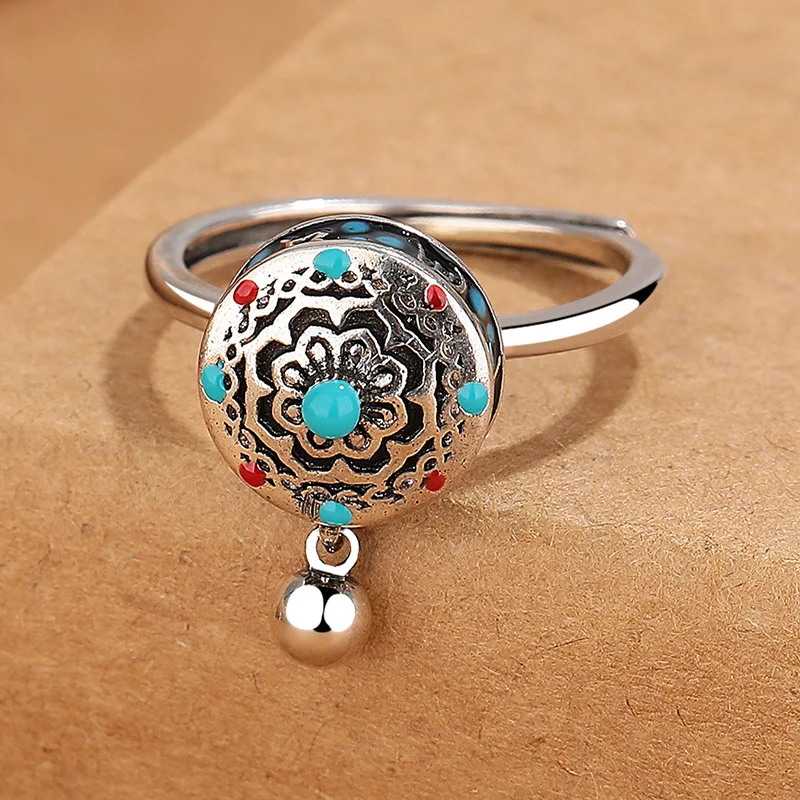Anillo Étnico Retro para Mujer, Giratorio y Ajustable, Estilo Niche, Diseño Abierto, Joyería Femenina Elegante y Versátil