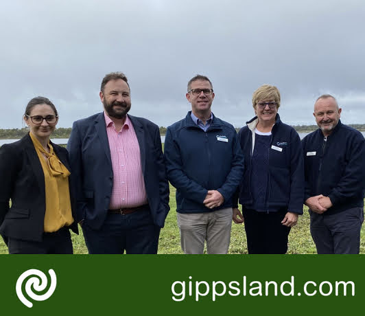 Water is Life launched at the Budj Bim Cultural Landscape: Southern Rural Water team (LtR) Gemma Abela, Cameron FitzGerald, Bryce Morden, Michelle McCrum and Kev Williams