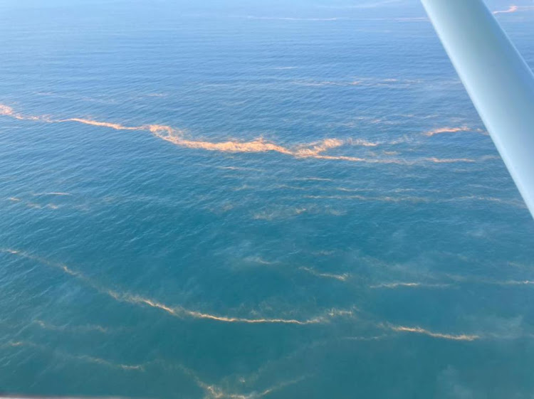 An aerial of red tide off the Gamtoos River mouth on January 31. The red tide has now surfaced in Algoa Bay