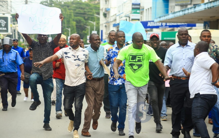 Protesters during Saba Saba demos in Mombasa county. Photos / John Chesoli