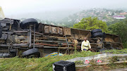 Bus rolled down an embankment on Durban’s Higginson Highway. Picture Credit: ER24