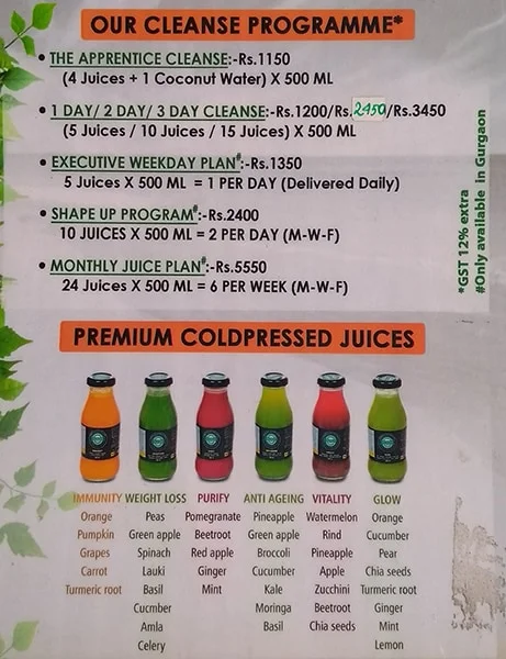 Coldpress Company menu 