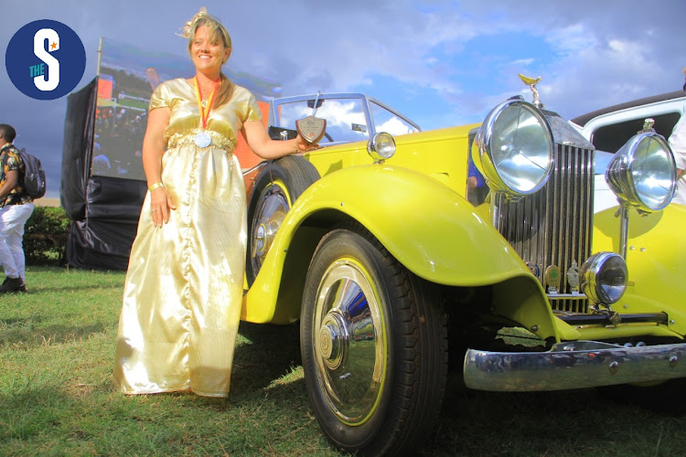 Second runners-up Veronica Wroe on her Rolls Roys Boattail 1934.