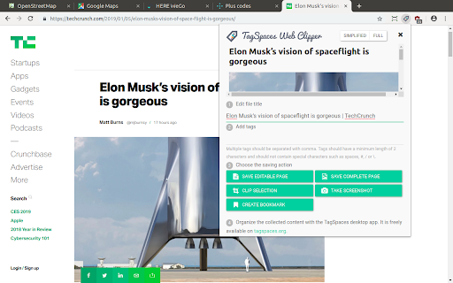 Web Clipper di TagSpacesc