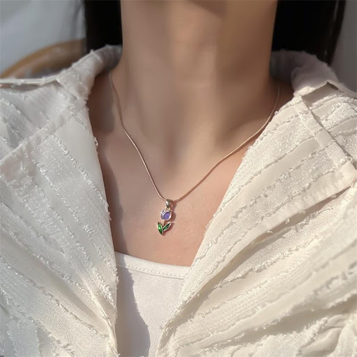 Title 20, Romantic Flower Tulip Fashion Drop Oil Necklace...