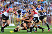 EW Viljoen of Western Province is tackled by Kwagga Smith of the Lions during the 2017 Currie Cup semifinal game between Western Province and the Lions at Newlands Rugby Stadium, Cape Town on 21 October 2017. 