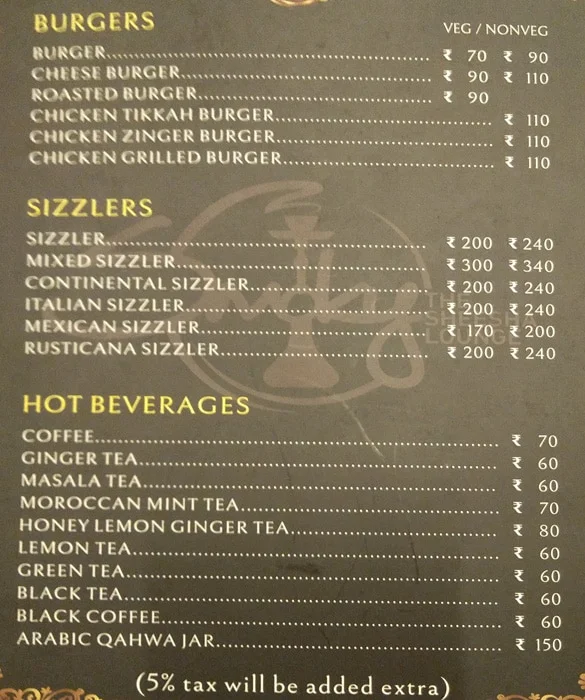 Smoky The Sheesha Lounge menu 