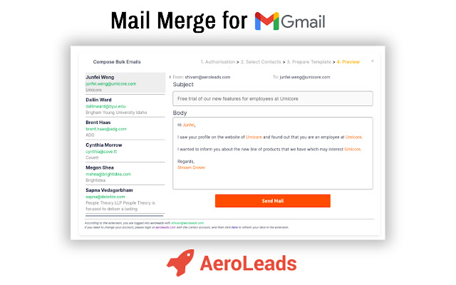 Mail Merge for Gmail Aeroleads chrome extension