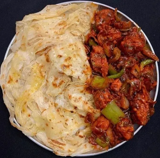 Chilli Chicken [4 Pieces] With 2 Laccha Paratha