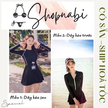 Bikini Đi Biển Kín Đáo 1 Mảnh Liền Váy Có Mút - Đồ Bơi Nữ Tay Dài Liền Mảnh Quần Short Bên Trong - Shopnabi Td1Mlv_Dkts