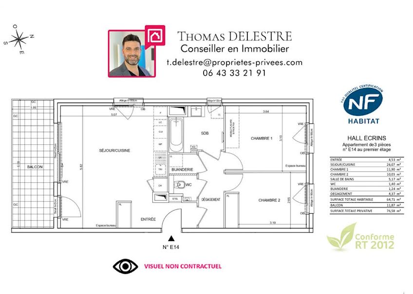 Vente appartement 3 pièces 64.71 m² à Bernin (38190), 355 000 €