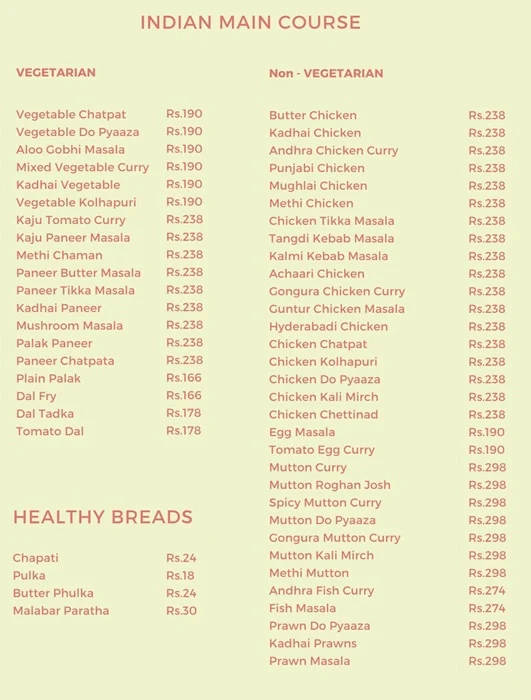 The Hyderabad Chefs menu 