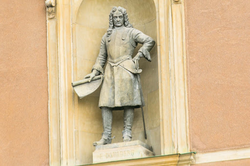 Statue-of-nobleman-Erik-Dahlbergh.jpg -  A statue of nobleman Erik Dahlbergh, seen in the Galma stan section of Stockholm.