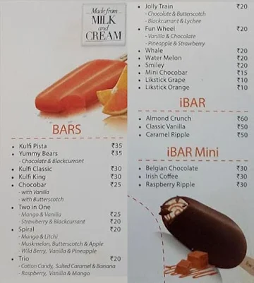 Arun Ice Creams menu 