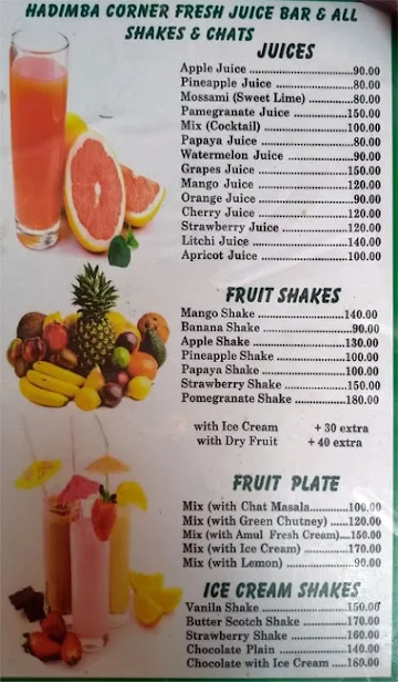 Hadimba Corner menu 