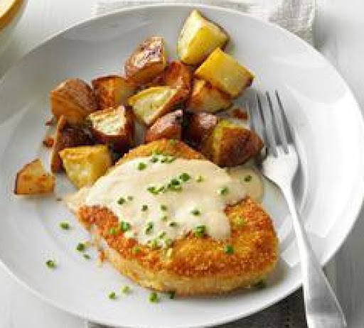 Almond-Crusted Chops with Cider Sauce