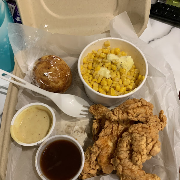 Small strip meal - 5 or 6 strips plus side, corn bread, and drink!