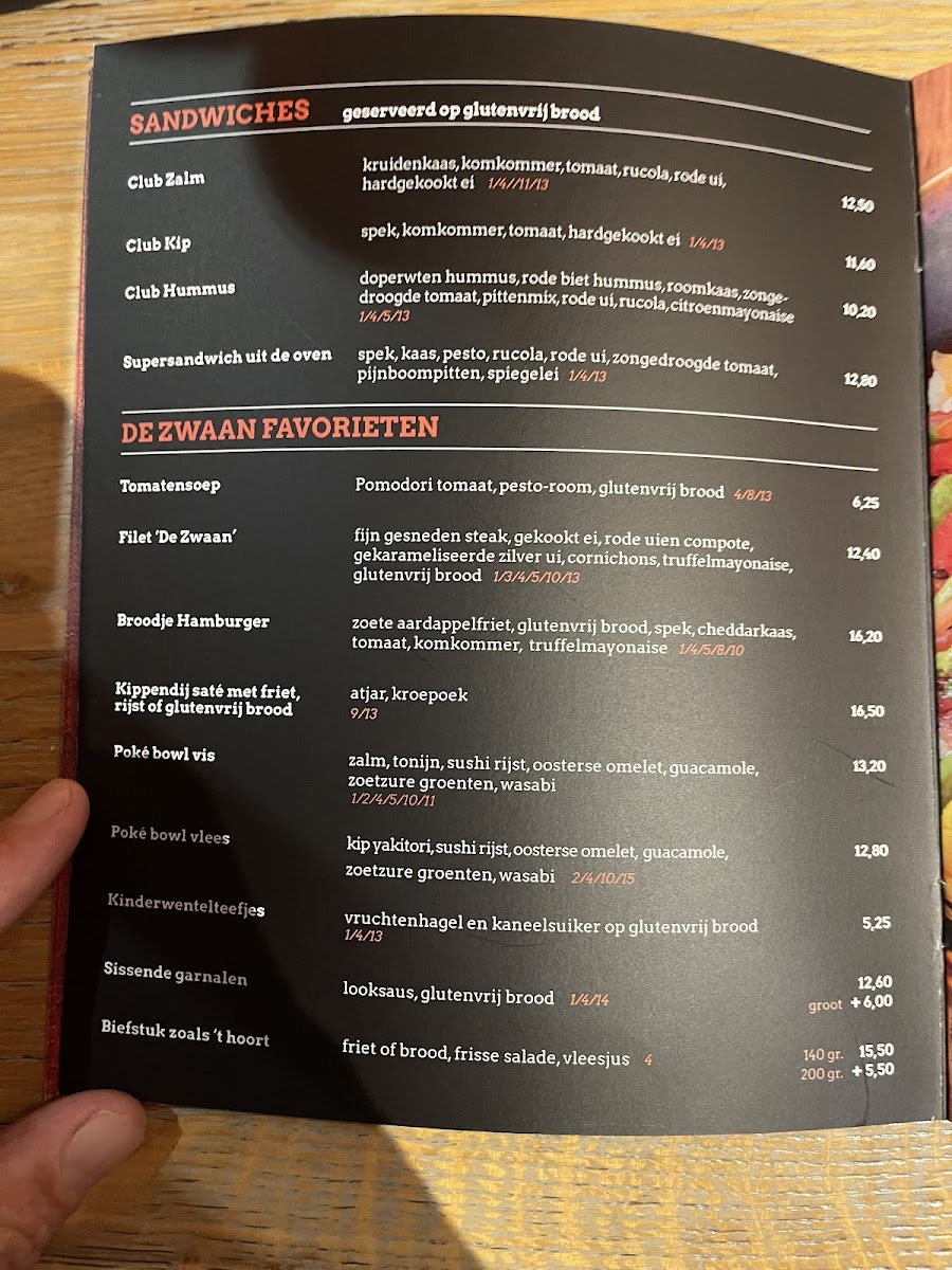 Grand-Café De Zwaan gluten-free menu