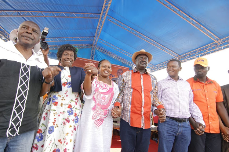 Kirinyaga governor Anne Waiguru wIth ODM officials campaigning for Imran Okoth./COURTESY