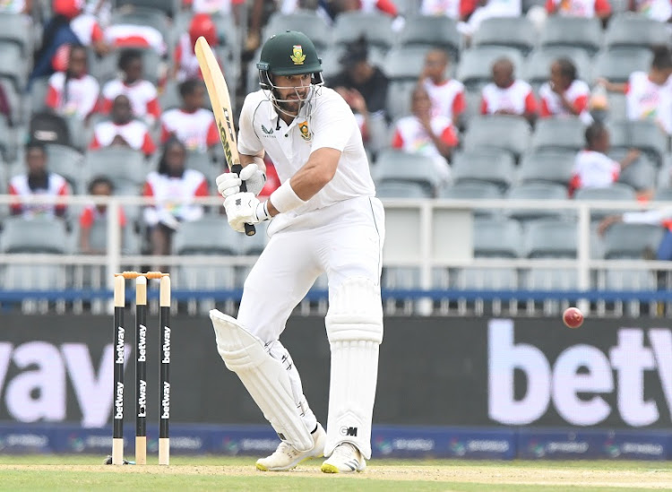 Aiden Markram bats for South Africa on day one of the second Test against West Indies at the Wanderers on March 8 2023.