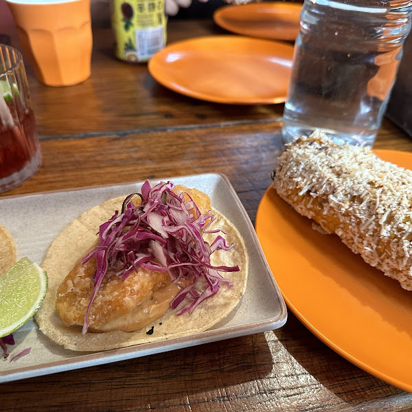 fish tacos and elote