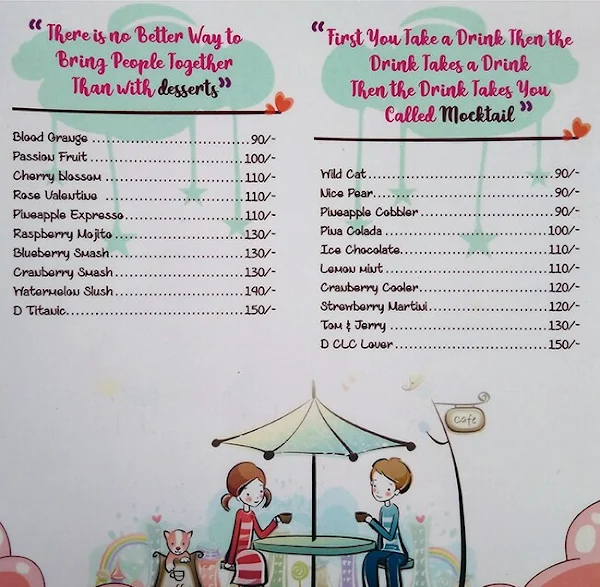 The Candle Light Cafe menu 