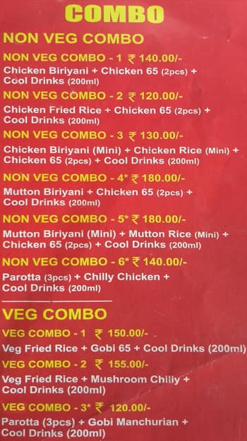 Rahman Biriyani menu 