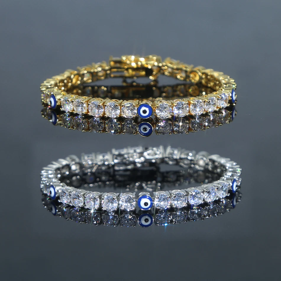 Pulseira de tênis com corrente de olho de zircônia de 5mm, elegância radiante para seu pulso. Perfeita para adicionar brilho a qualquer look.