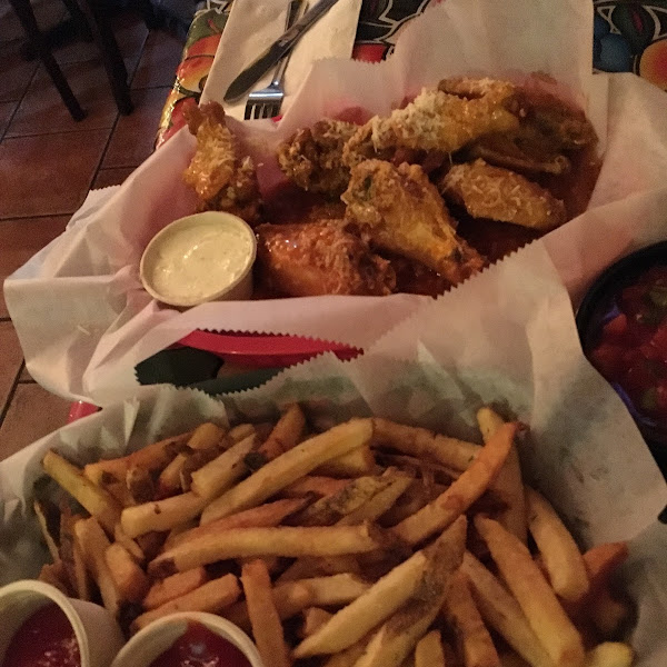 Garlic Parmesan wings and fries! Yum