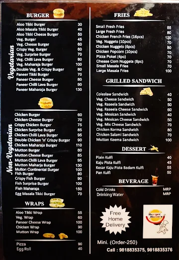 Burger Home menu 