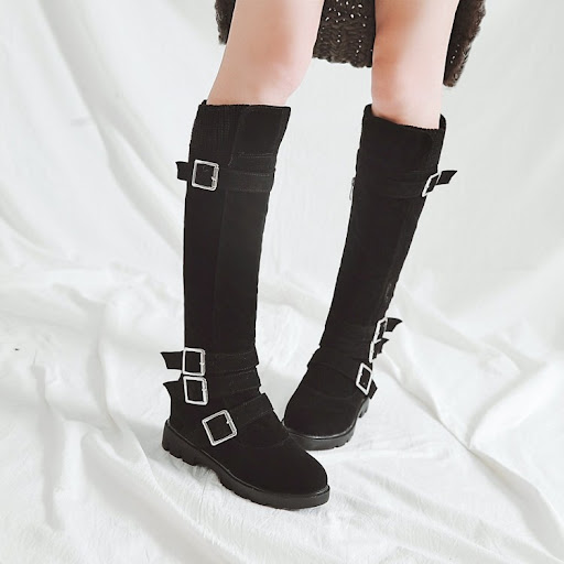 Title 16, British Belt Buckle High Top Martin Boots Women...