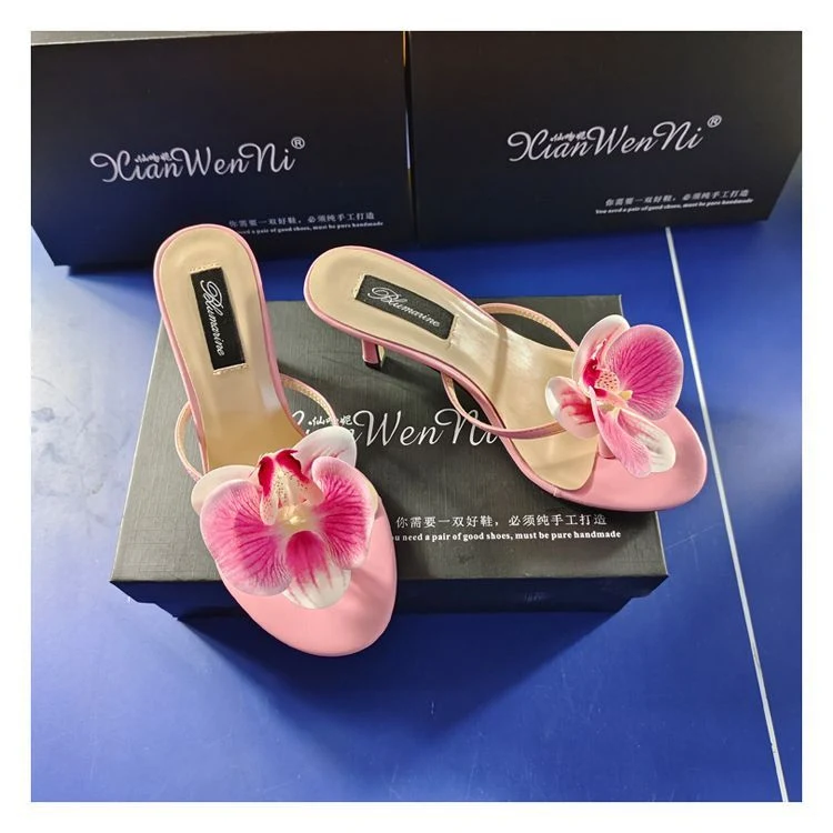 Title 20, Damen Sommer High Heel Pantoletten mit Blumen I...