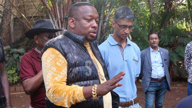 Former Nairobi Governor Mike Sonko speaking in Westlands after the house of Niraj Shah and Avani Shah was demolished on November 9, 2022