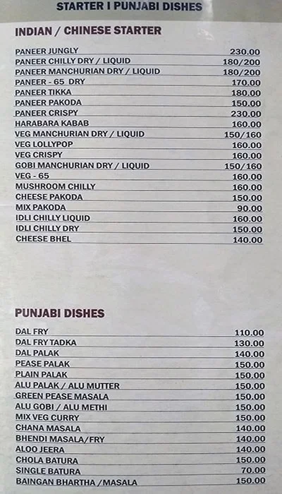 Hotel Kalpana menu 