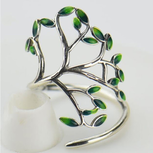 Title 4, Handmade Drip Glazed Green Leaf Twigs Ring, a u...