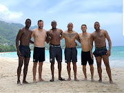 From left to Right: Bafana Bafana players Siyanda Xulu‚ Darren Keet‚ S'fiso Hlanti‚ Dino Ndlovu‚ Dean Furman and Itumeleng Khune decided not only to take a stroll on the golden sanded beaches‚ but also took time to pose for a pic.