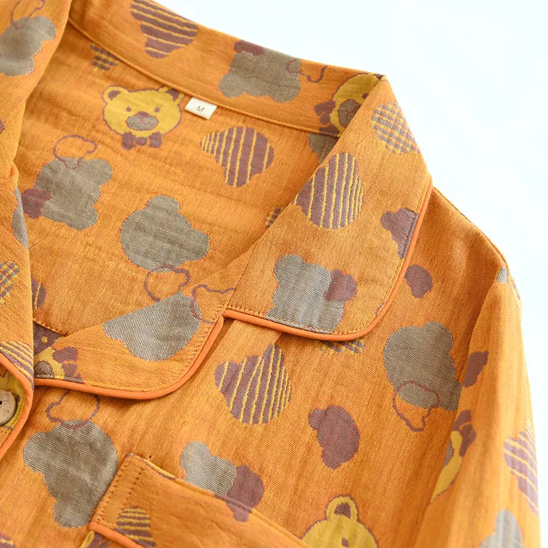 Woven Jacquard Lapel Pajamas Suit Loose fit. Experience ultimate comfort and relaxation with this stylish and breathable