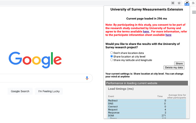 University of Surrey - Starlink Speedtest chrome extension